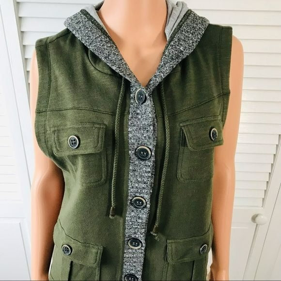 XHILARATION Green Hooded Button Up Vest Size XXL
