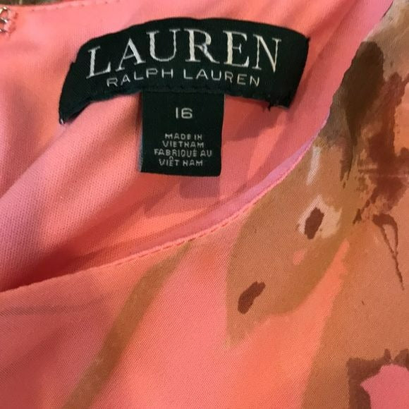 LAUREN RALPH LAUREN Pink Sleeveless Floral Dress Size 16
