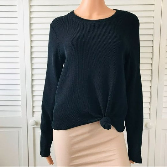 MADEWELL Black Long Sleeve Round Neck Knot Front Pullover Ribbed Sweater Size L