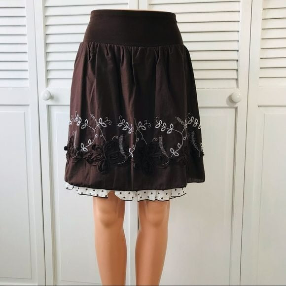 STUDIO 253 Brown White Cotton Skirt Size L