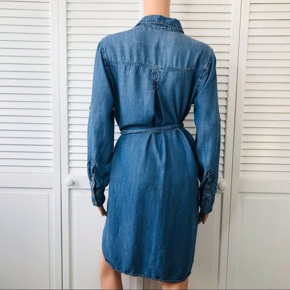 CLOTH & STONE Chambray Blue Denim Long Sleeve Shirt Dress Size M