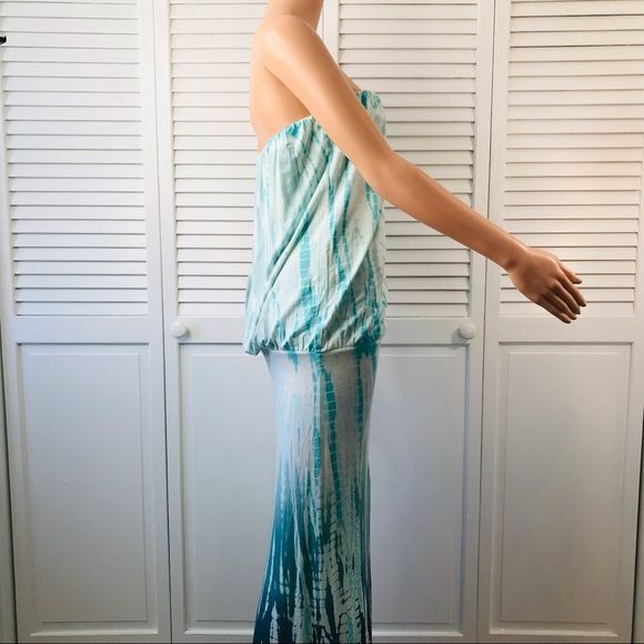 YOUNG FABULOUS & BROKE Blue Sydney Tie Dye Strapless Maxi Dress Size M