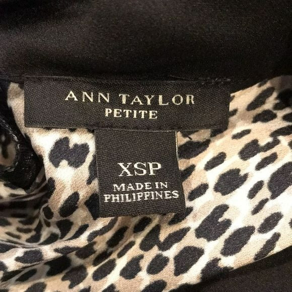 ANN TAYLOR Black Beige Animal Print Short Sleeve Blouse Size Petite XS