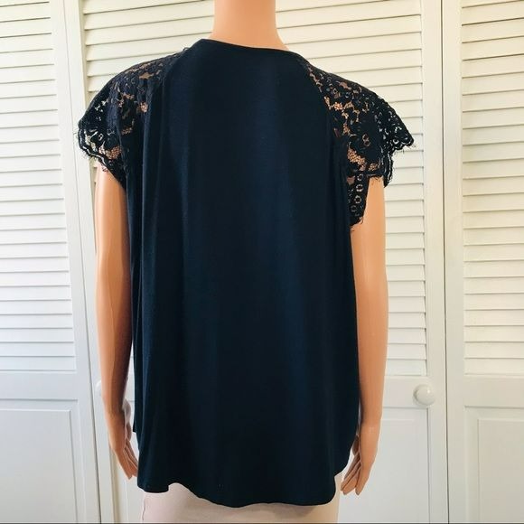 DRAPER JAMES Navy Blue Scoop Neck Short Sleeve Lace Shirt Size XXL