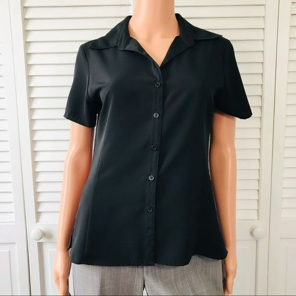 NOTATIONS Black Short Sleeve Button Down Shirt Size S