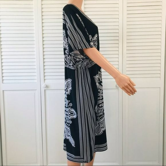 NY COLLECTION Black White V-Neck Short Sleeve Dress Size 3X (new with tags)