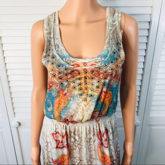 BOSTON PROPER Multicolor Sleeveless Embellished Maxi Dress Size S