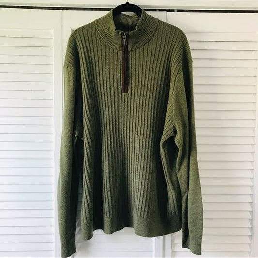 DOCKERS Acrylic Green 3/4 Zip Ribbed Long Sleeve Sweater Size XXL