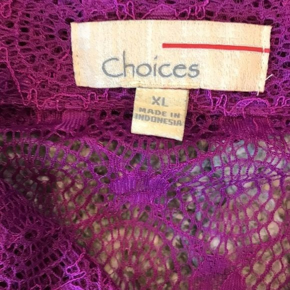 CHOICES Purple Sheer Button Down Blouse Size XL