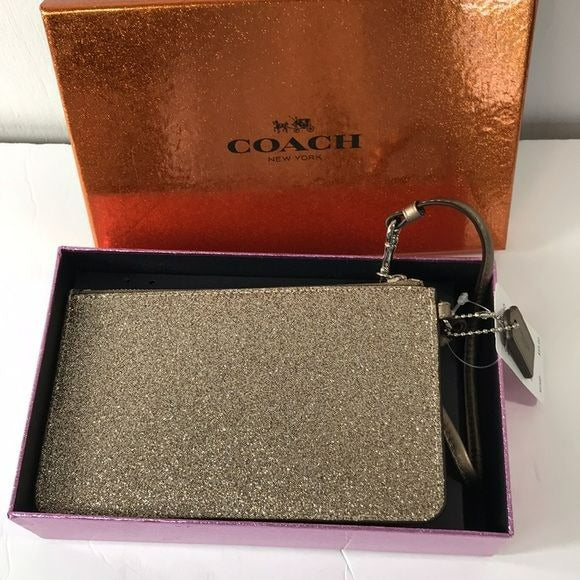 COACH Gold Glitter Small Wristlet (new with box)