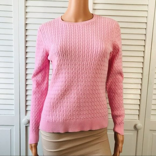 LAND’S END Pink Cotton Knit Sweater Size S