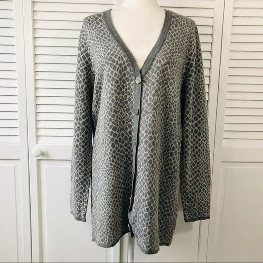 ISAAC MIZRAHI LIVE! Gray V-Neck Boyfriend Cardigan Sweater Size L