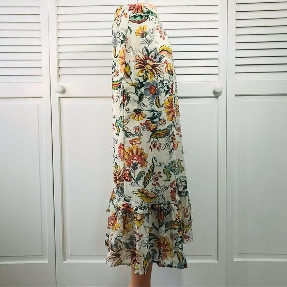 CJ BANKS Ivory Floral Midi Skirt Size 14W (new with tags)