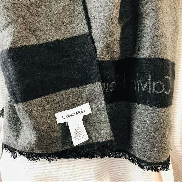 CALVIN KLEIN Black Gray Viscose Winter Scarf