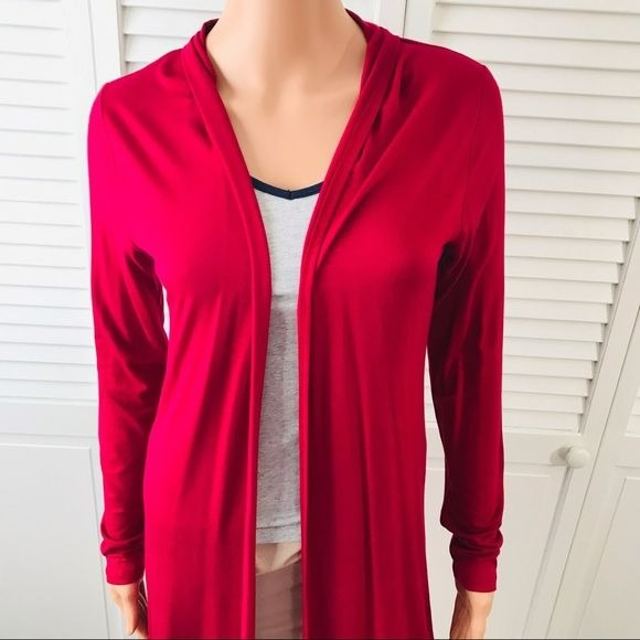 JOHNNY Red Long Sleeve Open Front Long Cardigan