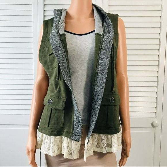 XHILARATION Green Hooded Button Up Vest Size XXL