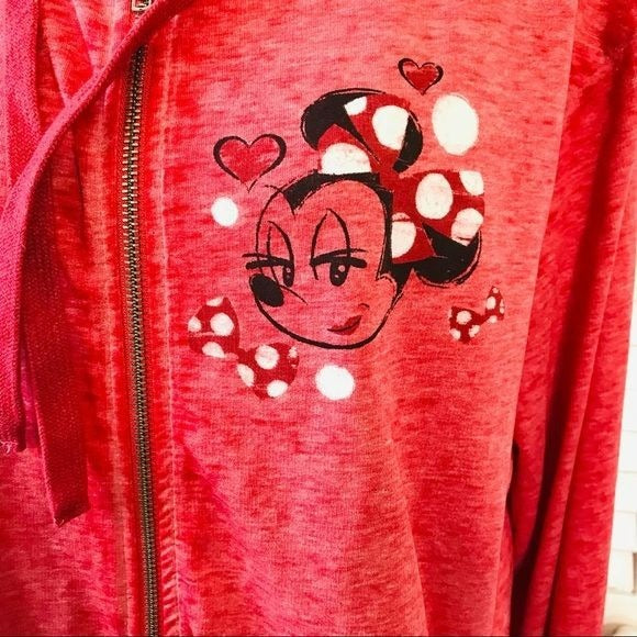 DISNEY PARKS Red Long Sleeve Zip Up Hoodie Sweatshirt Size XL