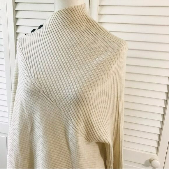 RAG & BONE Ivory Rayna Ribbed Asymmetric Poncho Sweater Size S