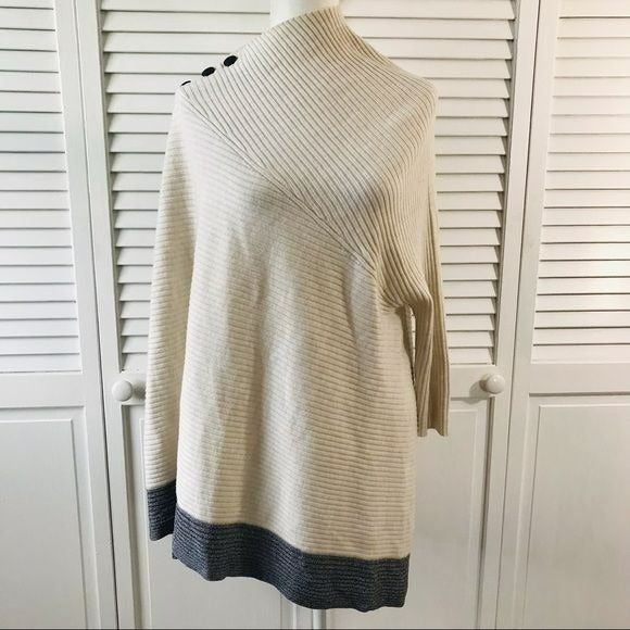 RAG & BONE Ivory Rayna Ribbed Asymmetric Poncho Sweater Size S