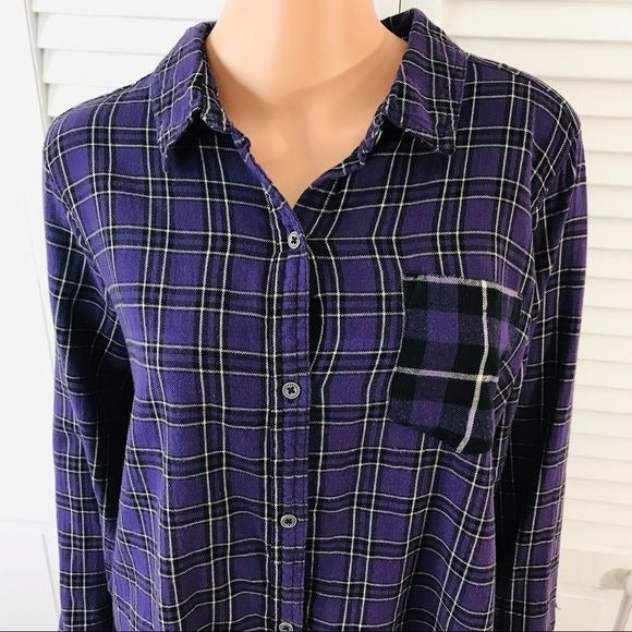 REBECCA MALONE Plus Size Purple White Plaid Button Down Shirt Size 2X