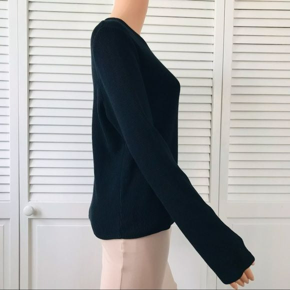 MADEWELL Black Long Sleeve Round Neck Knot Front Pullover Ribbed Sweater Size L