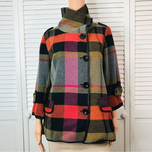 FOR CYNTHIA by Cynthia Rowley Plaid Swing Jacket Size L