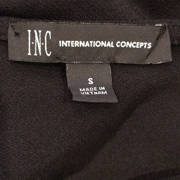 INC INTERNATIONAL CONCEPTS Black O-Ring V-Neck Top Size S