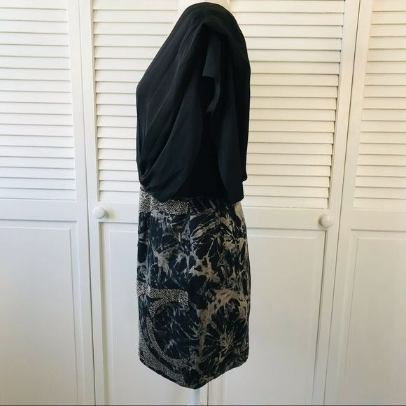GREYLIN By Anthropologie Black Tie Dye Beaded Coctail Dress Size L