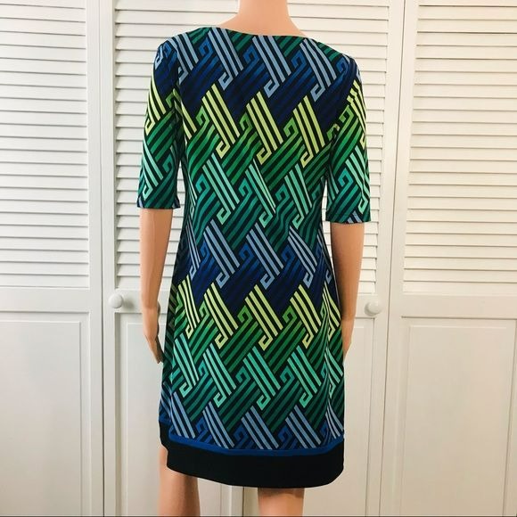 JESSICA HOWARD Multicolor Diagonal Chevron Short Sleeve Dress Size 8