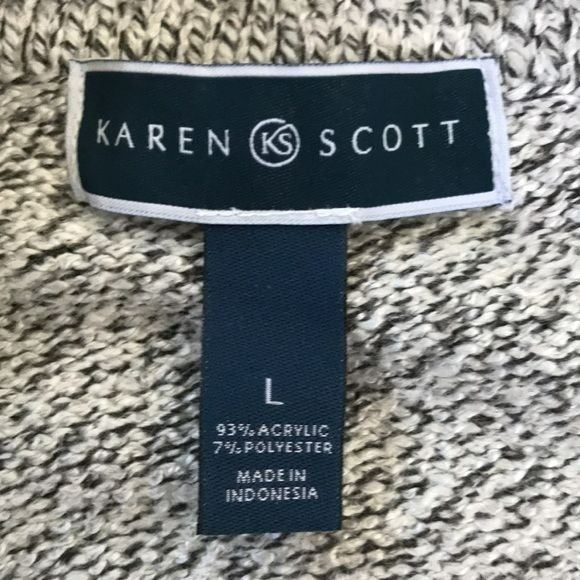 KAREN SCOTT White Gray Zip Up Turtleneck Sweater Size L