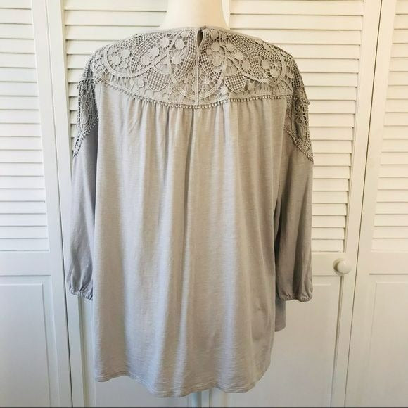 J. JILL Gray Scoop Neck 3/4 Sleeve Shirt Size L