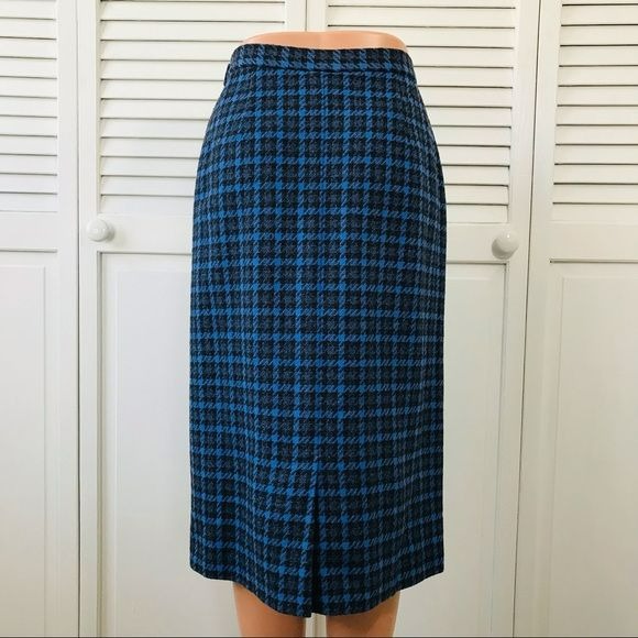 PENDLETON Blue Black Plaid Wool Pencil Skirt Size 8