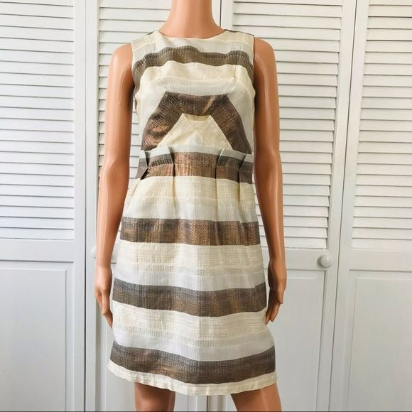 WALTER Ivory Sleeveless Striped Metallic Cocktail Dress Size 4