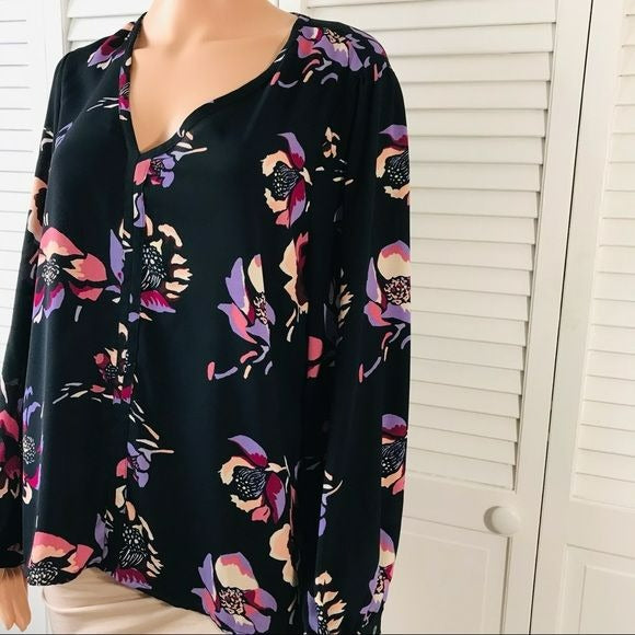 J. CREW Navy Blue Floral V-Neck Blouse Size 16