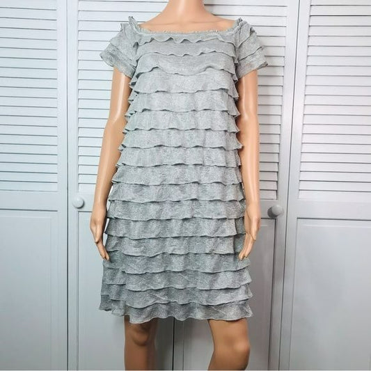 FOXIEDOX Metallic Grace Knit Ruffle Dress Size Small