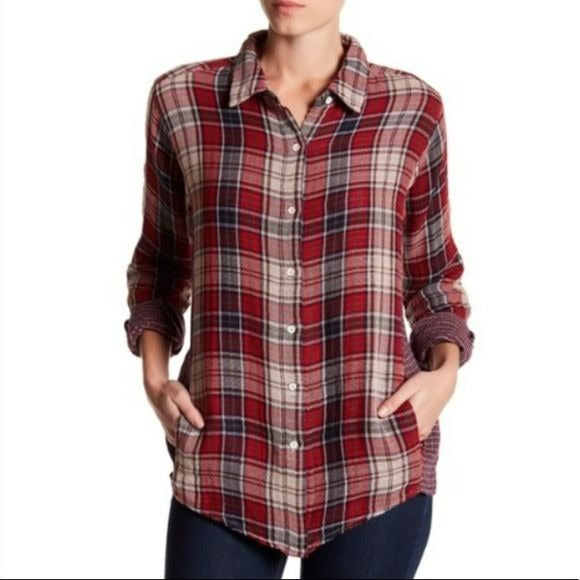 VELVET by Graham & Spencer Yana Red Plaid Pocket Button Down Shirt Size M