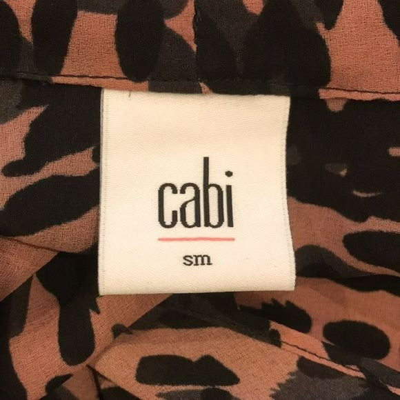 CABI Black Pink Animal Print Long Sleeve Blouse Size S