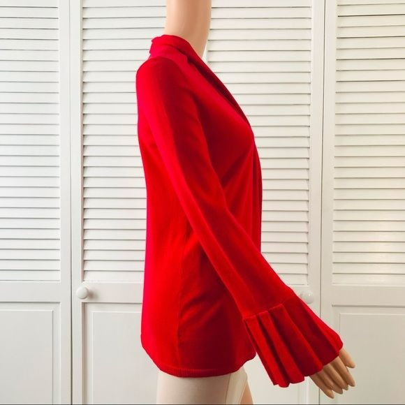 TALBOTS Red Open Front Long Sleeve Cardigan Sweater