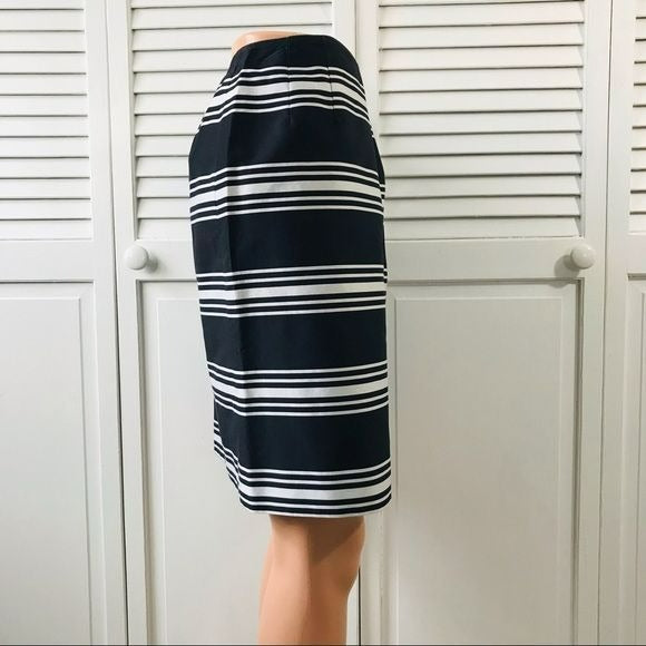 TALBOTS Black White Striped Cotton Pencil Skirt Size 6