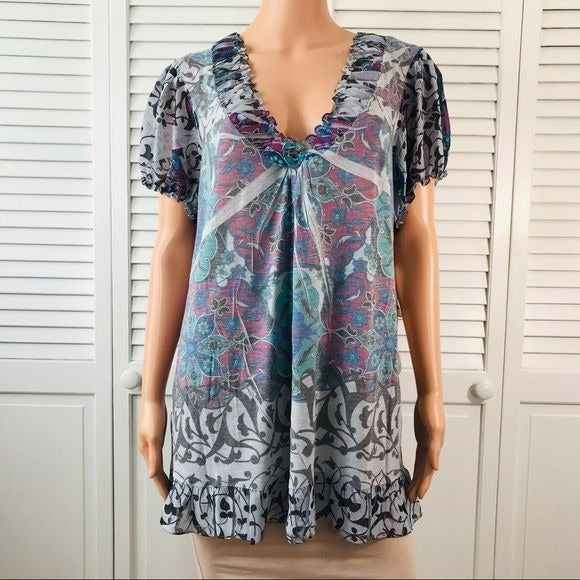 ONE WORLD Light Blue Short Sleeve Blouse Size 1X (New with tags)