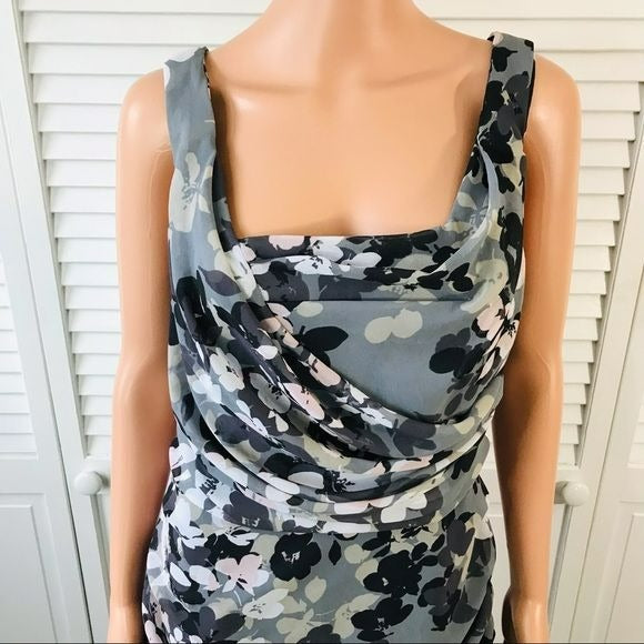 EXPRESS Light Gray Floral Ruched Sleeveless Mini Dress Size 12 (new with tags)