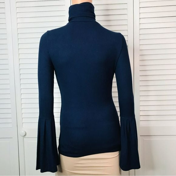 PAIGE Kenzie Rich Navy Bell Sleeve Turtleneck Size S