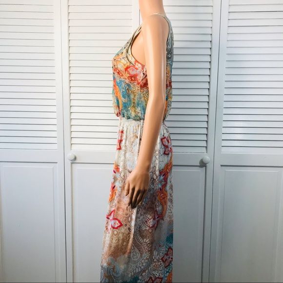 BOSTON PROPER Multicolor Sleeveless Embellished Maxi Dress Size S