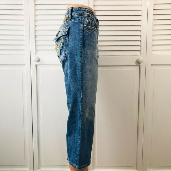 VIGOSS Blue Distressed Cropped Jeans Size 13/14