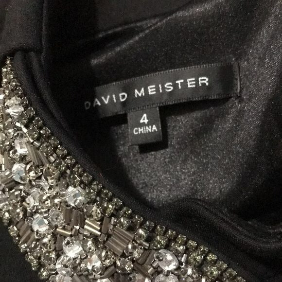 DAVID MEISTER Rhinestone Choker Black Sheath Dress Size 4