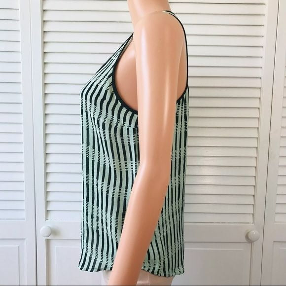 A.L.C. Aqua Black Silk Striped Tank Top Size XS