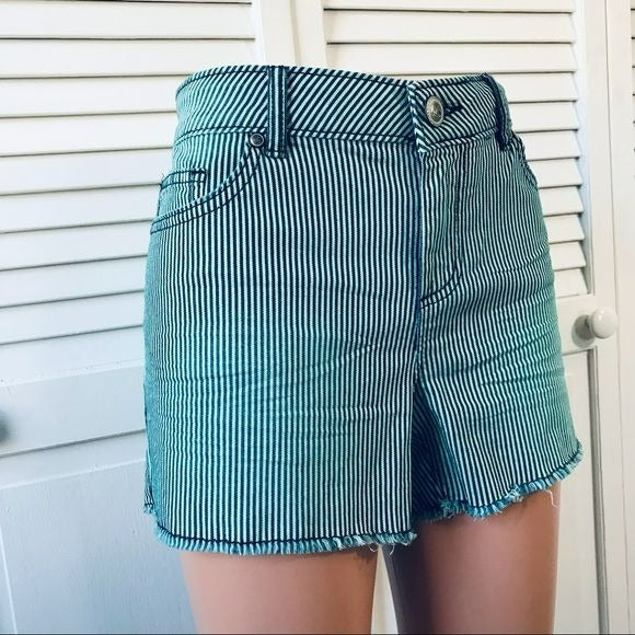 LC LAUREN CONRAD Turquoise Navy Blue Striped Faded Shorts Size 10 (new with tags)