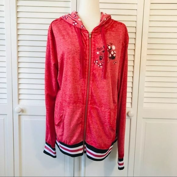 DISNEY PARKS Red Long Sleeve Zip Up Hoodie Sweatshirt Size XL