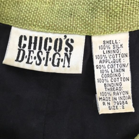 CHICO’S DESIGN Green Vintage Embroidered Silk Jacket Size L