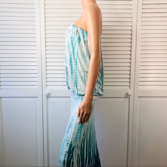 YOUNG FABULOUS & BROKE Blue Sydney Tie Dye Strapless Maxi Dress Size M